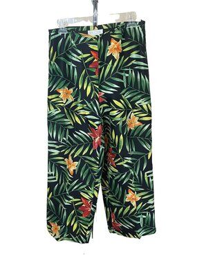 Silk Club Collection 8 Leaf Lily Cropped Pants Tropical Silk Blend Vacation